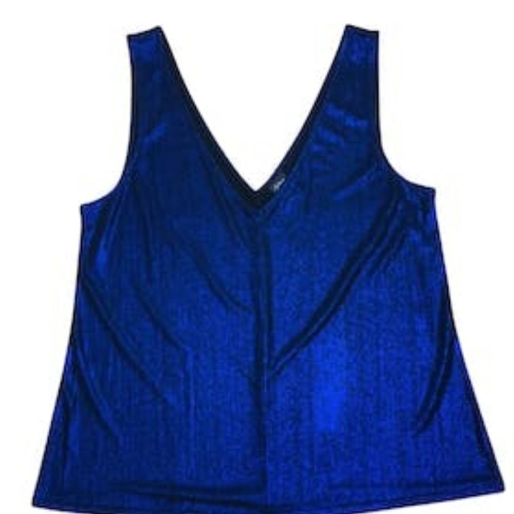 City Streets Vintage Blue Metallic V-Neck Top